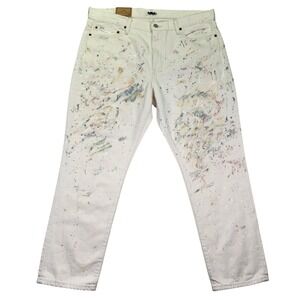 Polo‎ Ralph Lauren Avery Boyfriend Jeans Cream Paint Splatter Cropped 32x26 NWT